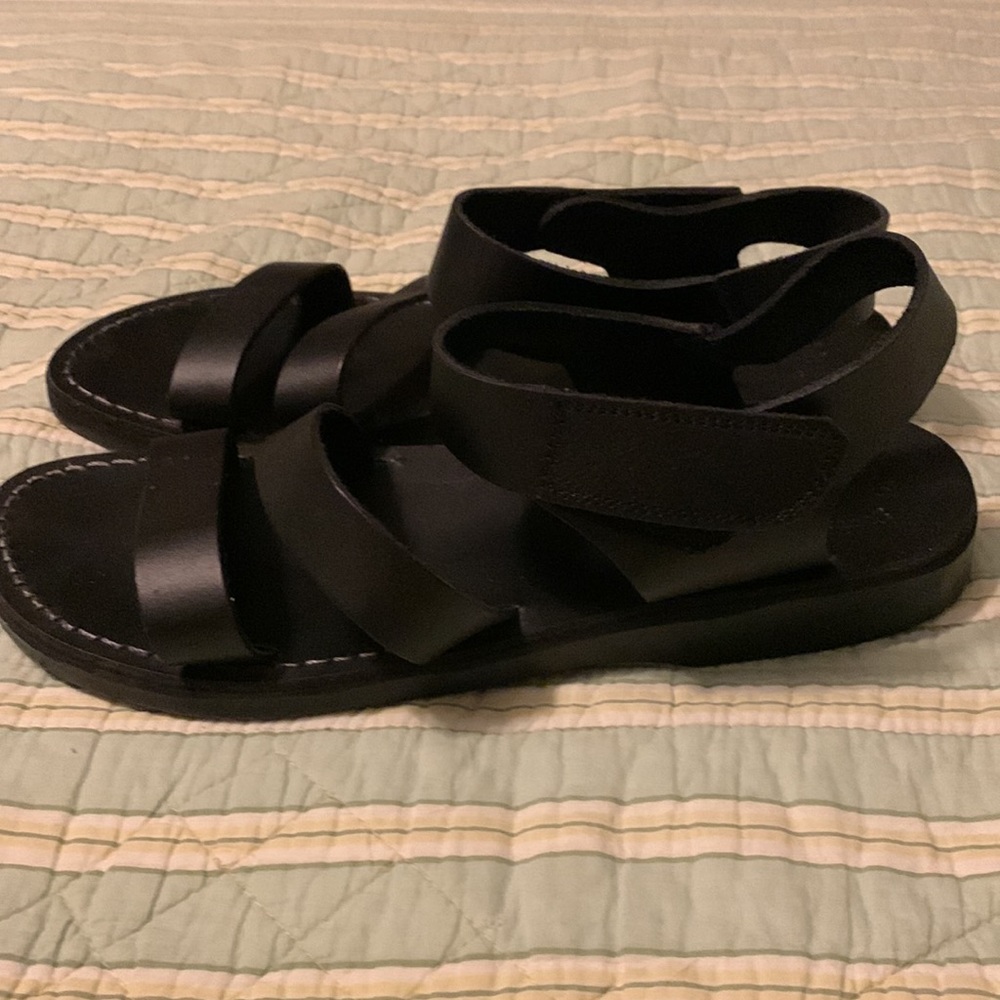 Jerusalem Sandals black leather women’s size 44 (US 12 or 12 1/2) - Picture 2 of 6